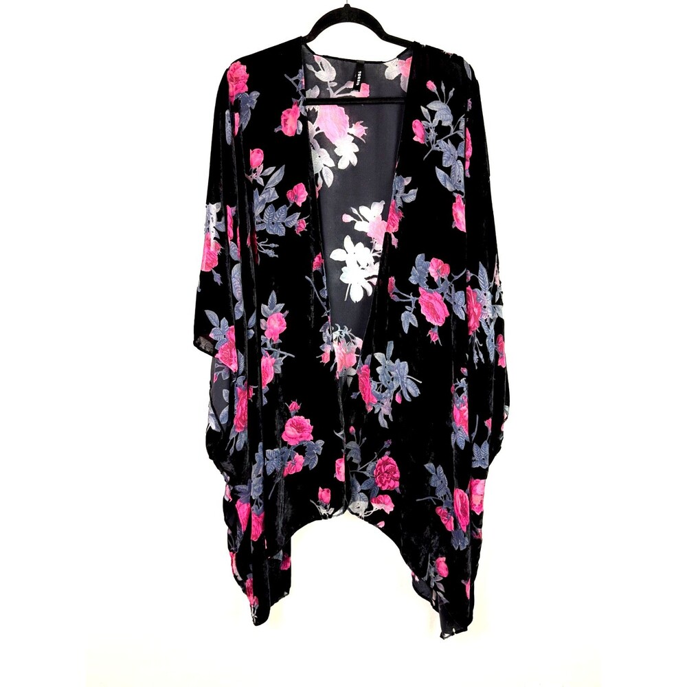 Torrid Black Velvet Floral Kimono Duster Boho Romantic Goth Witchy Plus Size OS
